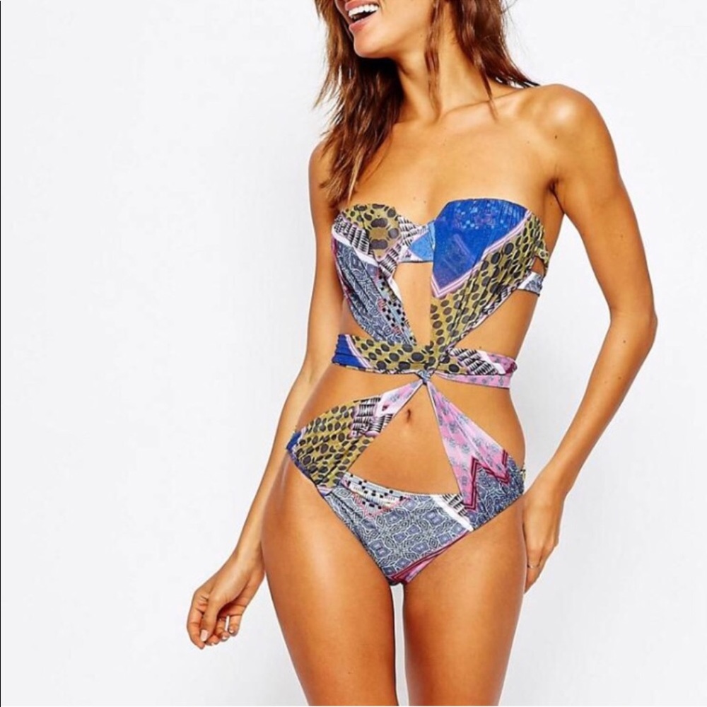 ASOS scarf print monokini one piece swimsuit